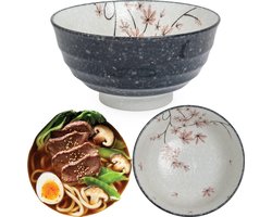 Edo Japan Maple Leaf Kom - Zwart Wit, 17cm, voor Udon & Ramen