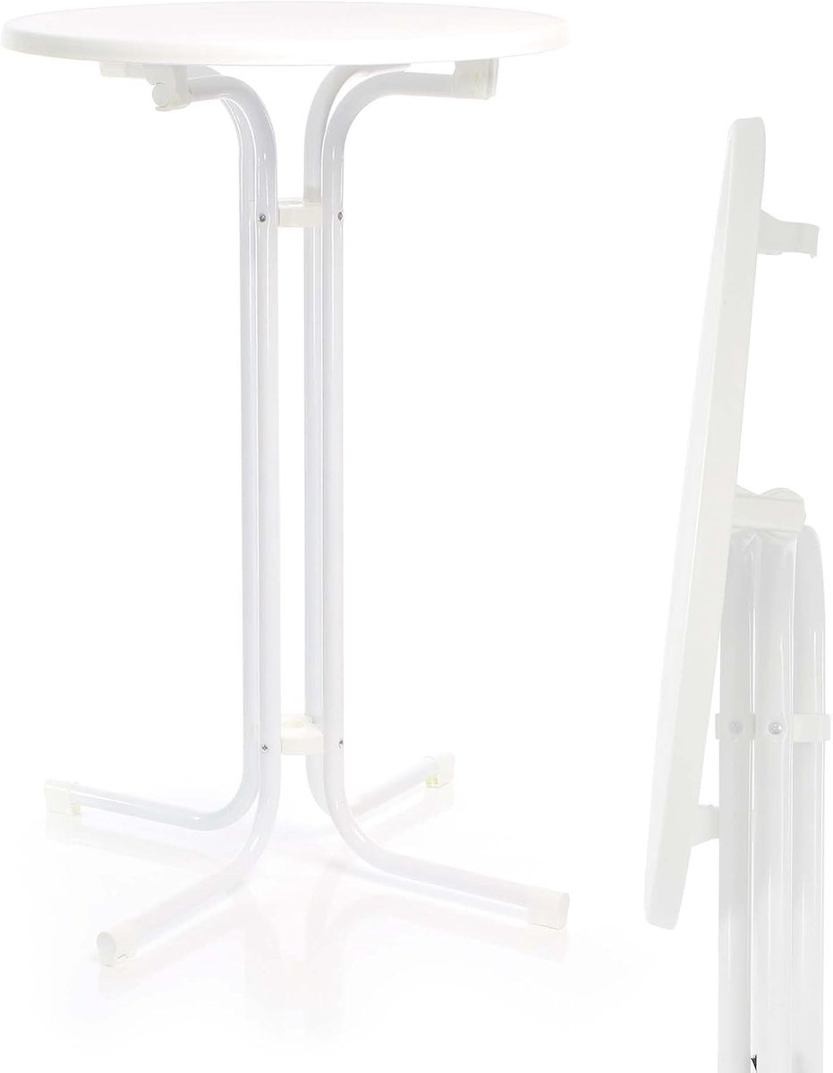 Inklapbare statafel in wit Ø80 cm ronde bistrotafel tafel indoor/outdoor klapbaar 110 cm hoog