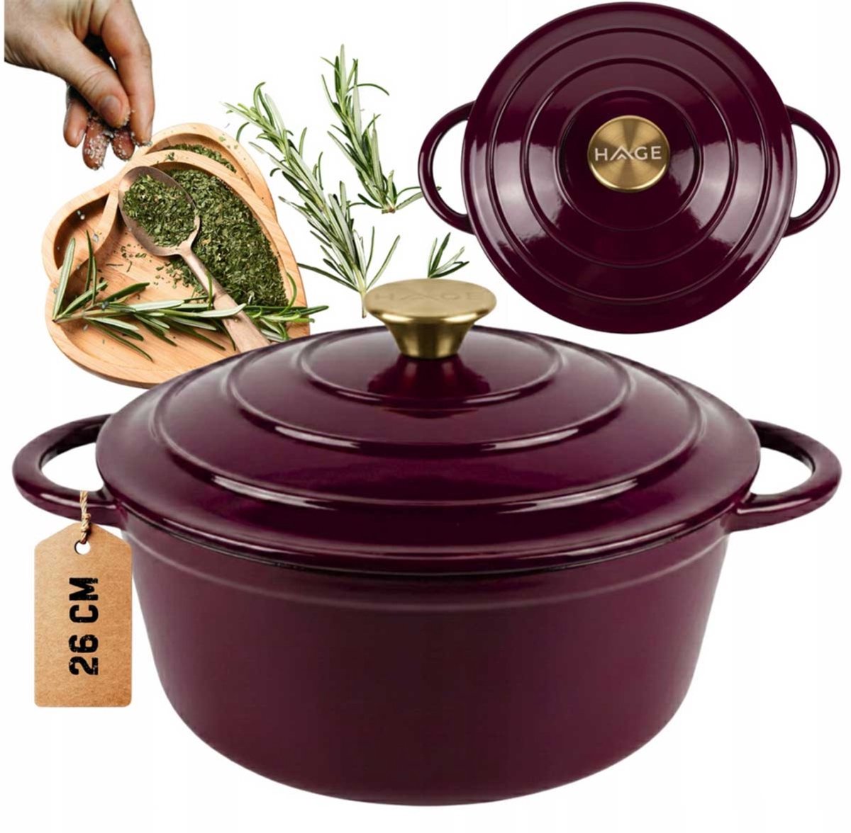Gietijzeren Emaille Pan 26cm 5L - Baksteenpaars