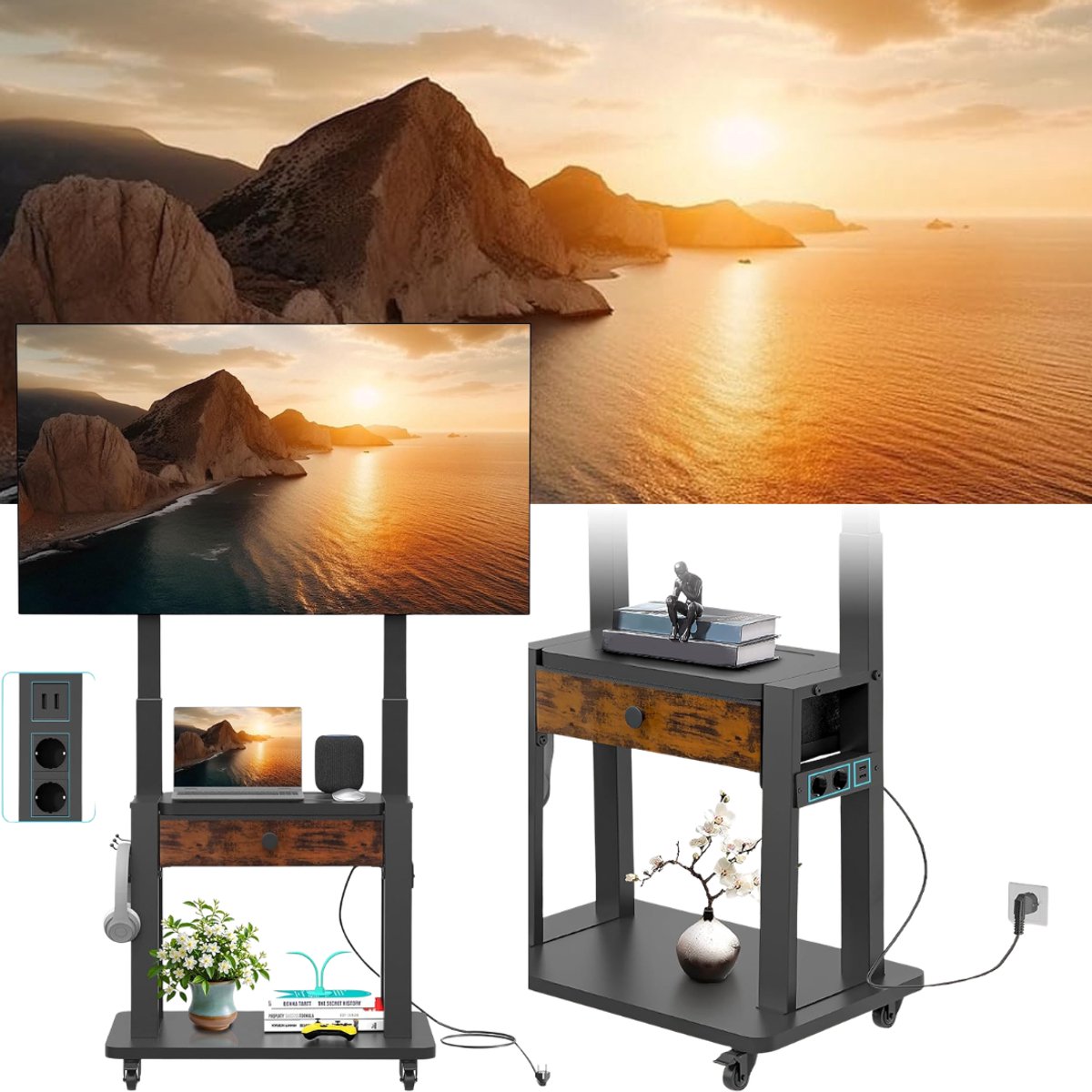 Zavio® Verrijdbare TV Standaard - Mobiele TV Meubel - TV Kijken