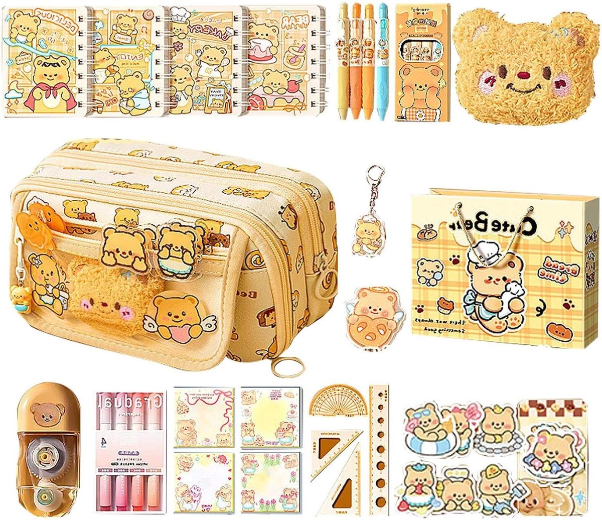 Pennenetui - Potloodhouder Etui - School Organisatie - Berenpatroon Design - 20.8 cm - Boterbeer