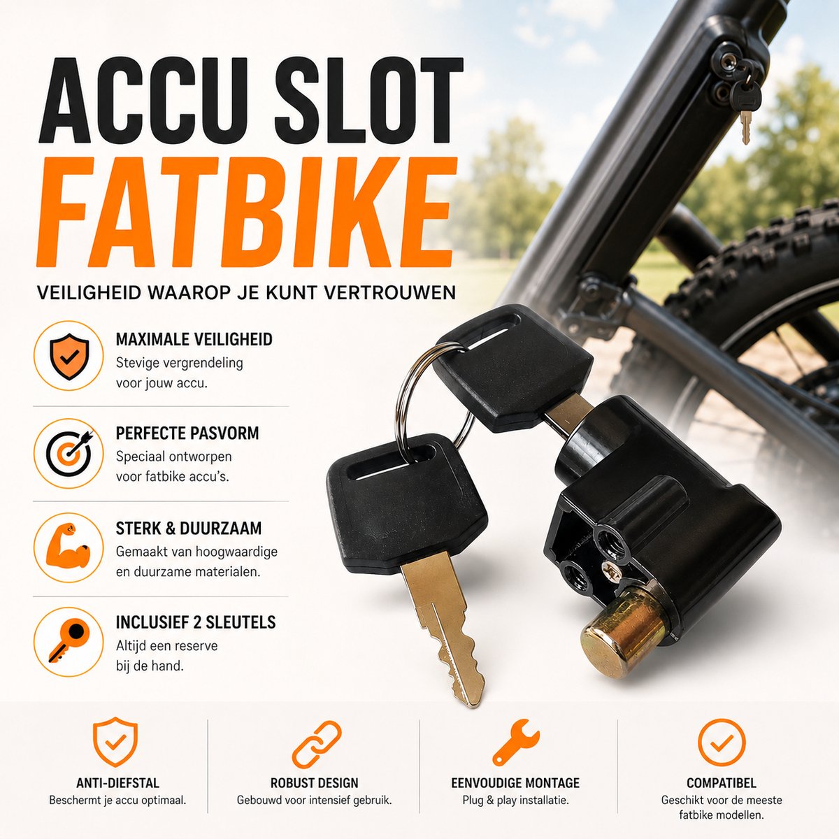 TRESTO - Fatbike Accuslot voor OUXI V8 & QMWheel V20 – Bescherm Je Accu Veilig