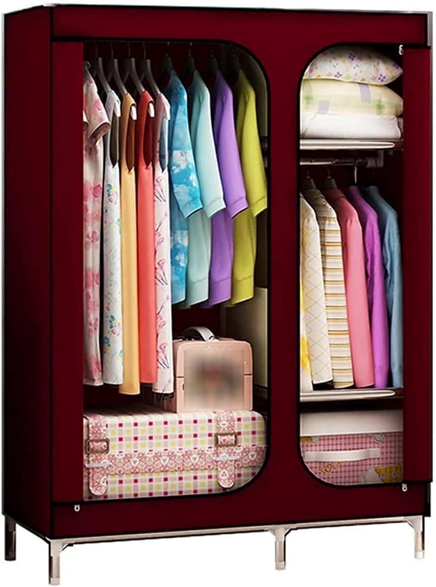 Draagbare kledingkast - Stoffen kast - Kleding opbergen - Verbeterd stalen frame - 168x110x45cm - A