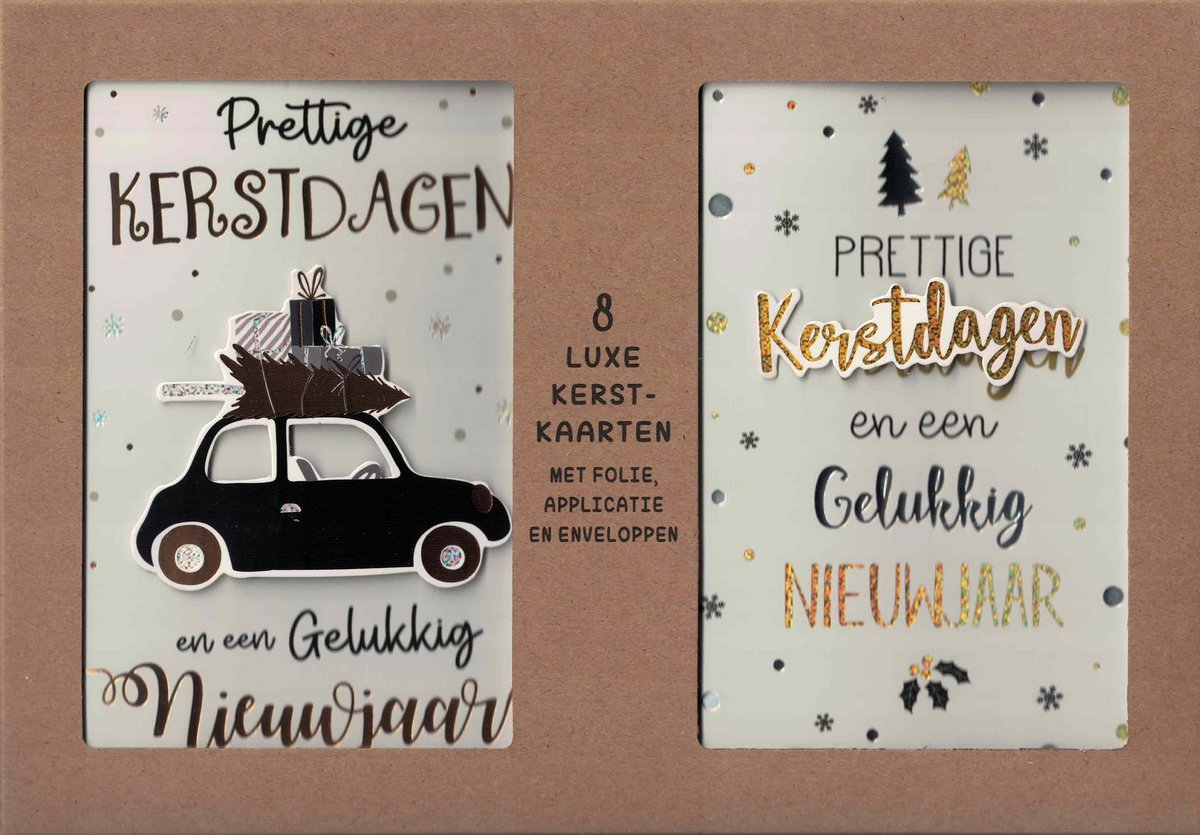 Kerstkaarten - wenskaart - kerstkaarten 8 stuks - kerstkaart - set van 8 kerstkaarten - box 8 kerstkaarten - kerstkaarten goud - luxe kerstkaarten