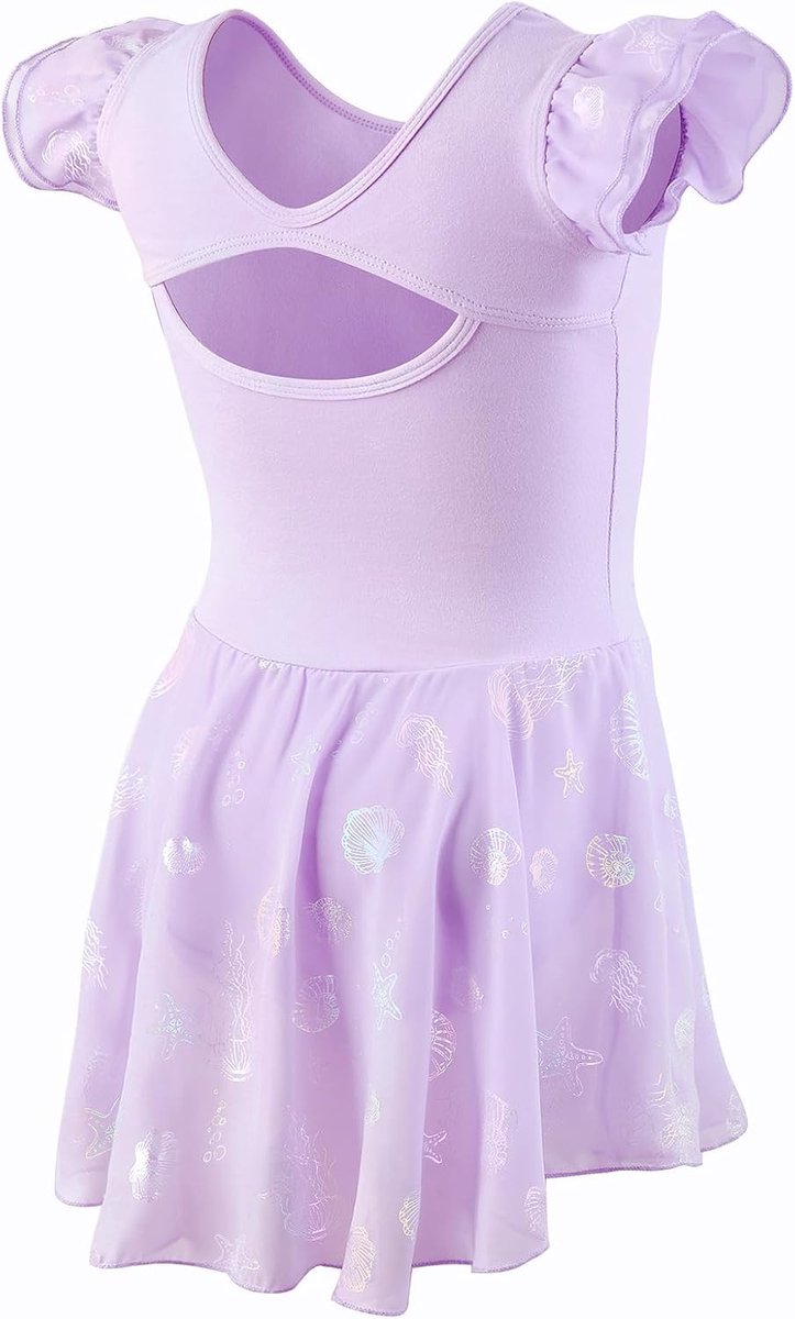 Meisjes balletjurk met kwallen print korte mouwen balletshirt voor kinderen ballet dansjurk dansbody met chiffon rok tutu