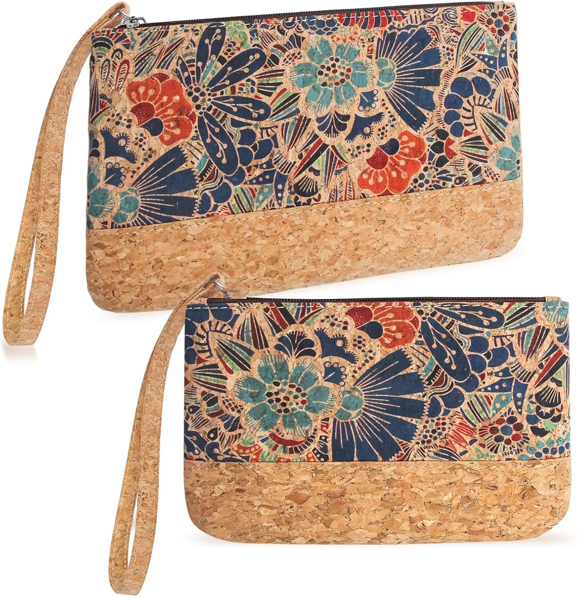 Kurk cosmeticatas, klein, 2 stuks, make-uptas voor handtas, corduroy make-uptas voor dames, reizen, voor meisjes en vrouwen, cadeau