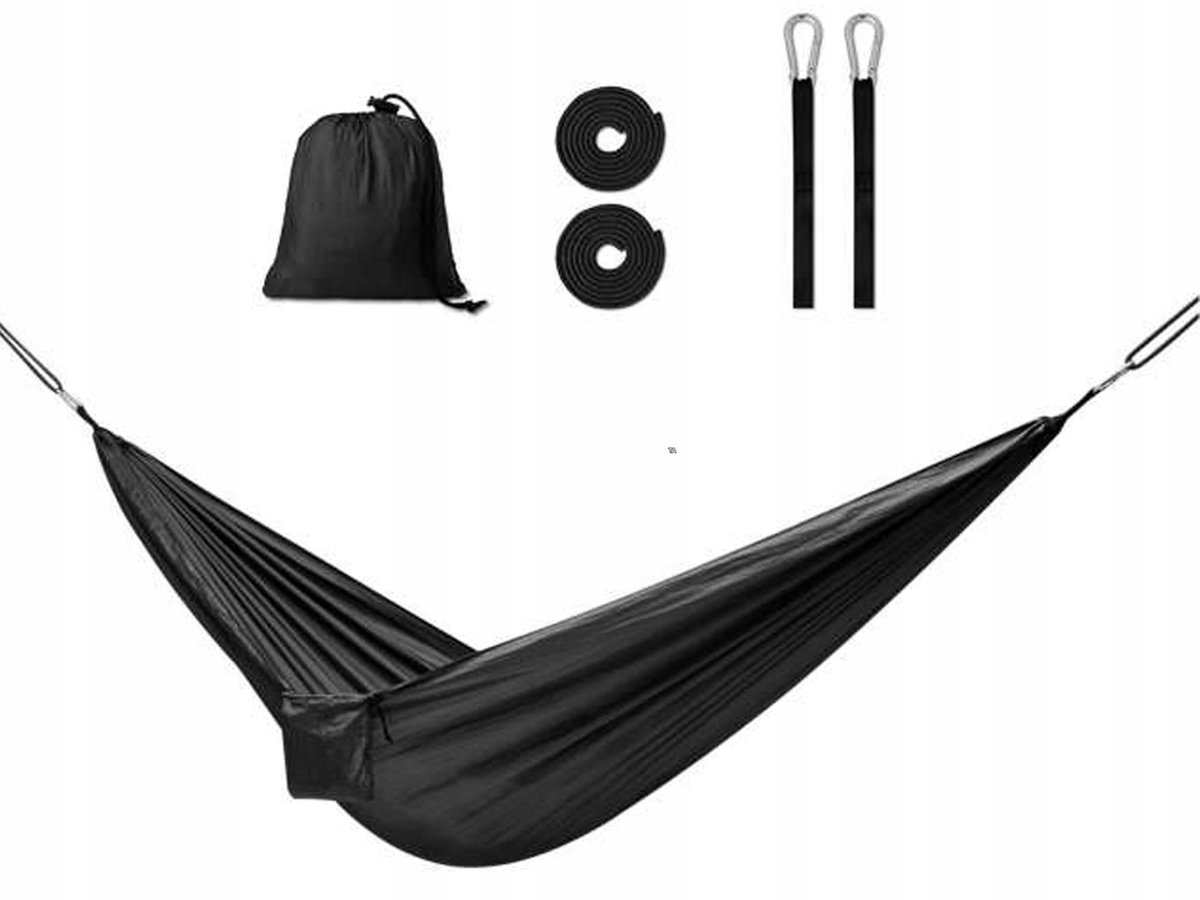 Zwarte campinghangmat 260cm, 120kg, inclusief montageset