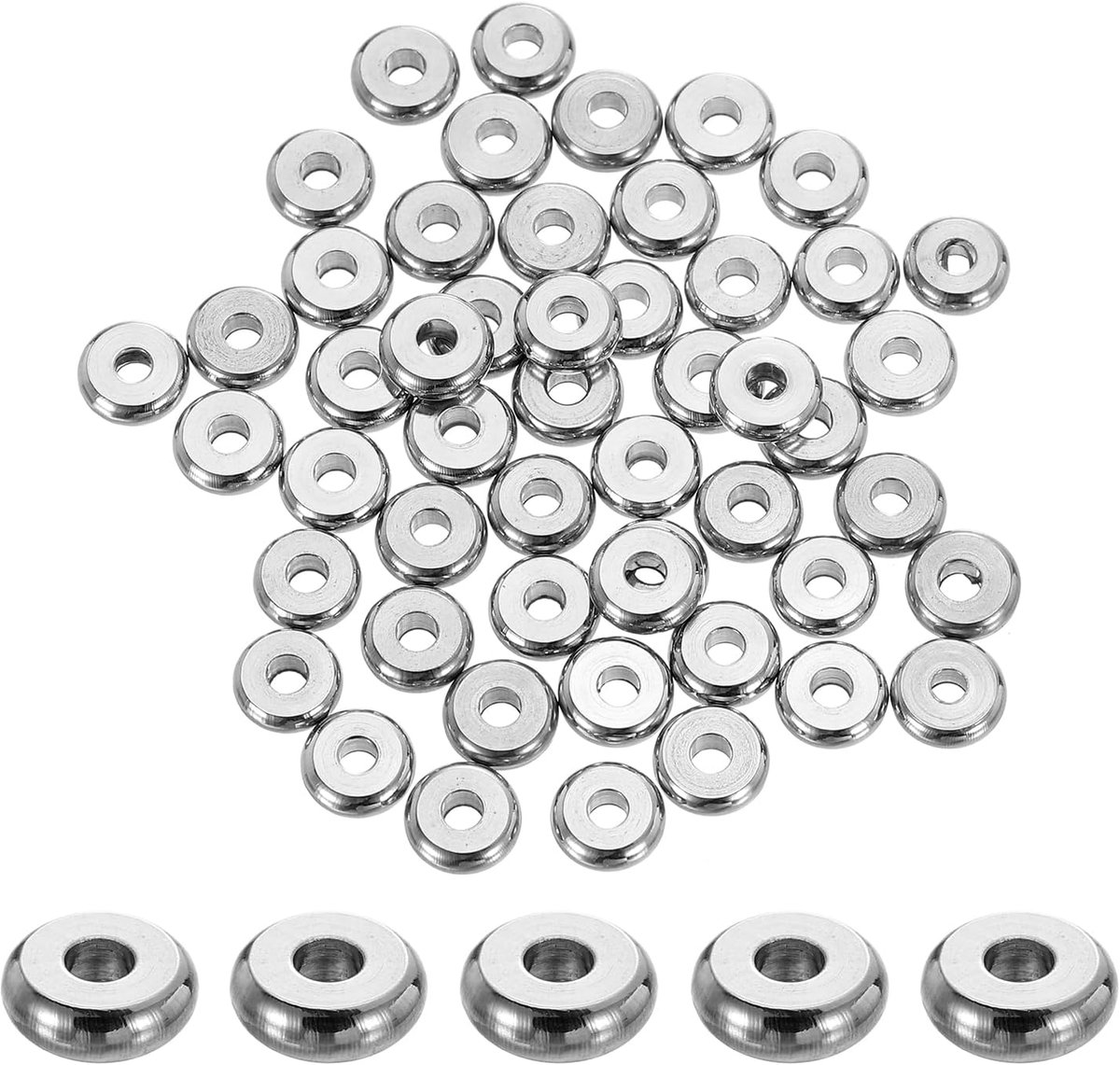 100 stuks roestvrijstalen afstandhouders, 6 mm platte ronde kralen, metalen Heishi-parels, duurzame ronde afstandhouders voor het maken van armbanden, zilver