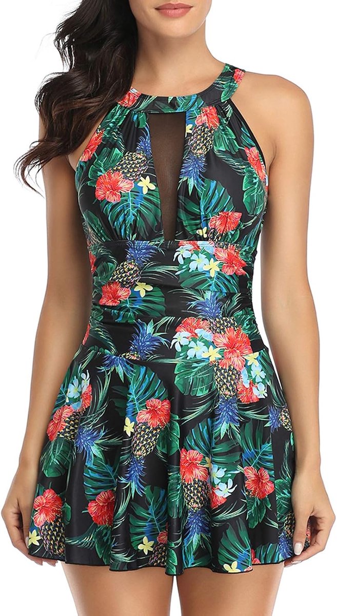 Badpak Voor Dames uit één Stuk met Hoge Taille Buikcontrole met Korte Broek Retro Strandkleding Halterhals Badmode
