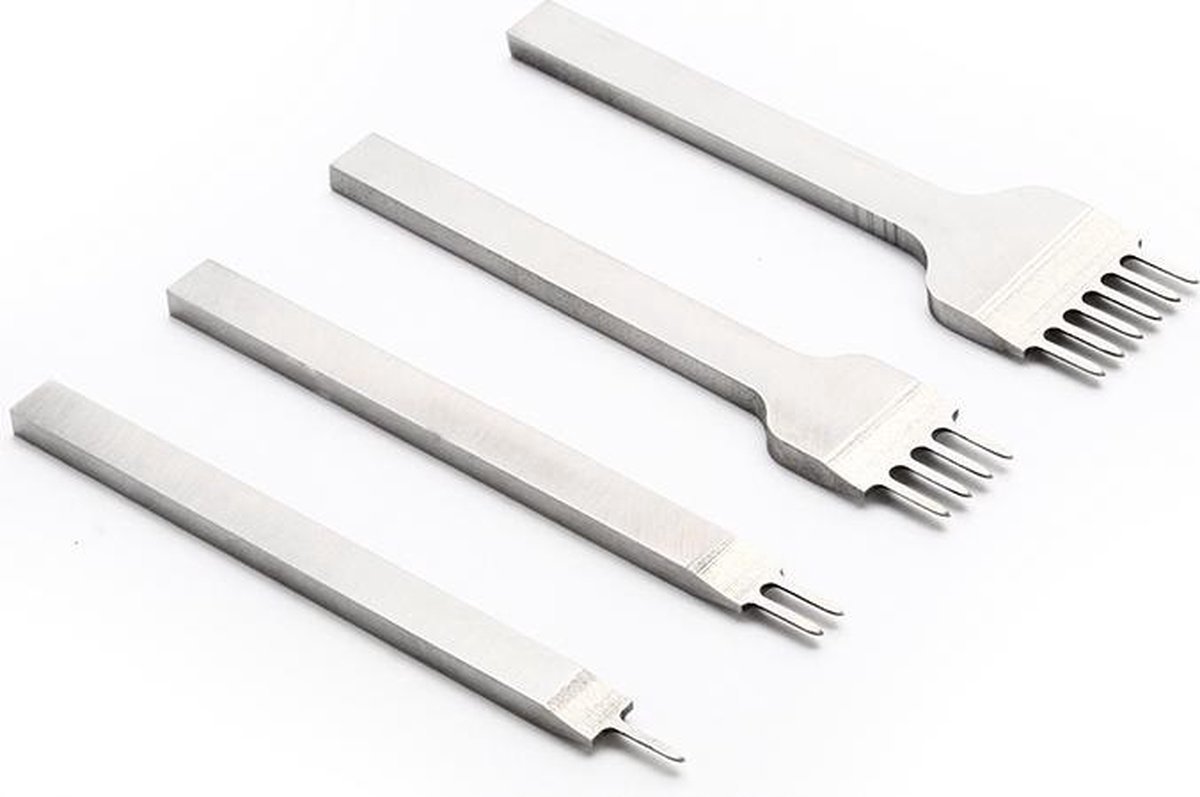 Luxe ijzeren perforatieset - Geschikt voor het perforeren van gaten in leer - Priem - Leernaald - Leerbewerking - Perforatiegereedschap - 4 mm - 4-delige set