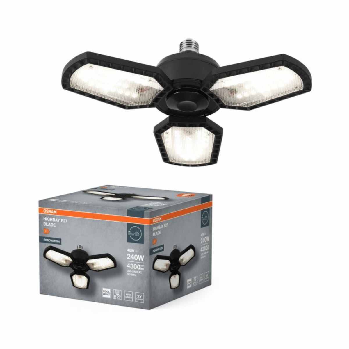 Plafondlamp LED met E27 fitting – Voor Magazijn, schuur & garage – 40W = 240W – Zwart