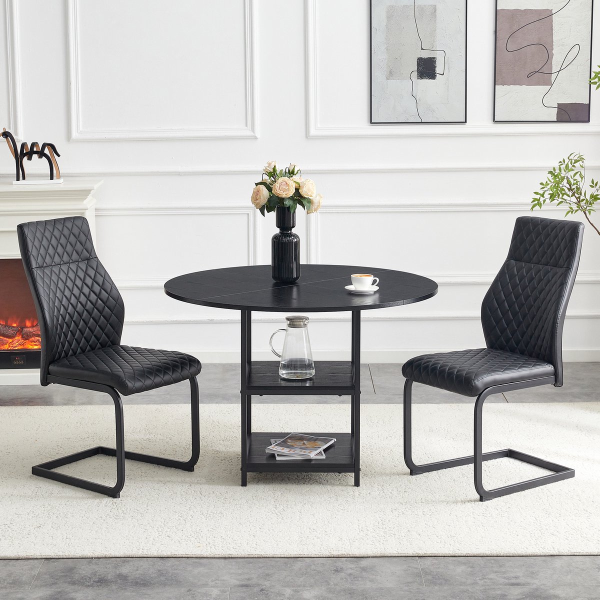 MODFU Eettafelset - Rond - Industrieel - Zwart - MDF - Metaal