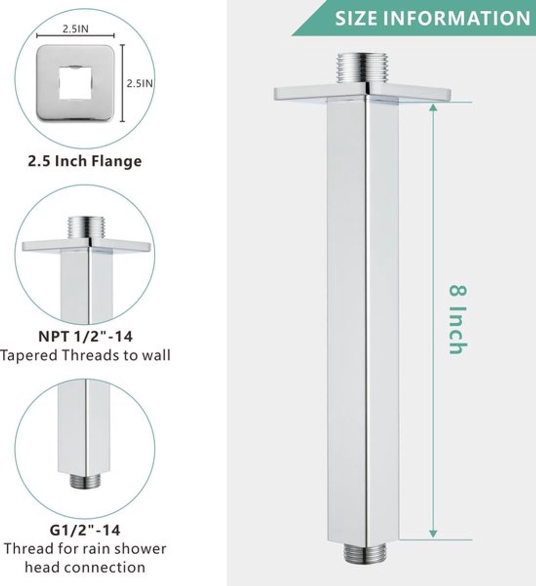 Douchearm 15 cm - Roestvrij Staal - Vaste Plafond Douche - Universele Aansluiting 1/2 inch - Inclusief Flens - Duurzame Constructie - Douchearmatuur