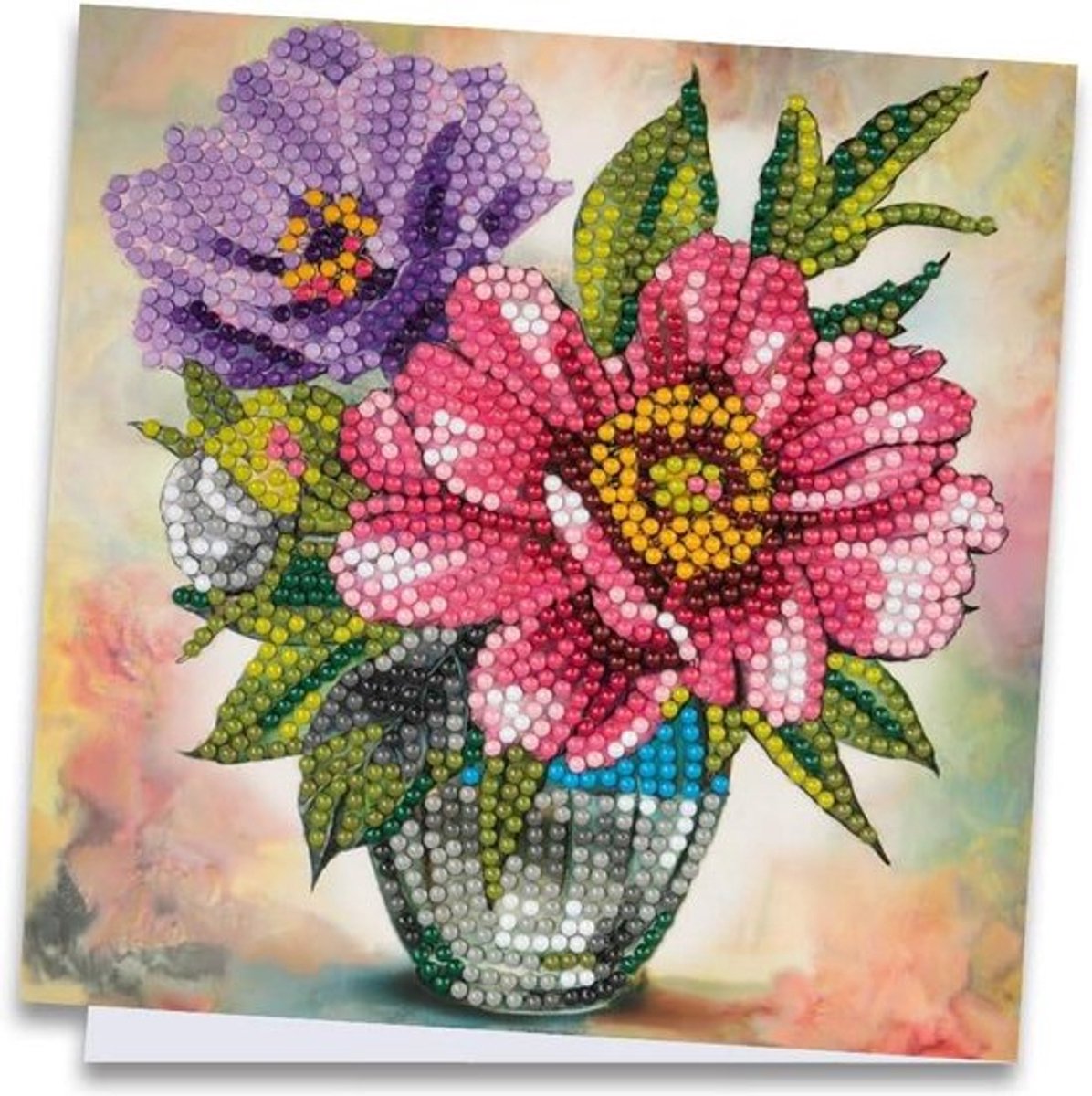 Diamant schilderen wenskaart 16 cm x 16 cm 370 g/m² inclusief envelop en gereedschap - anemonen in vaas - kopen online .