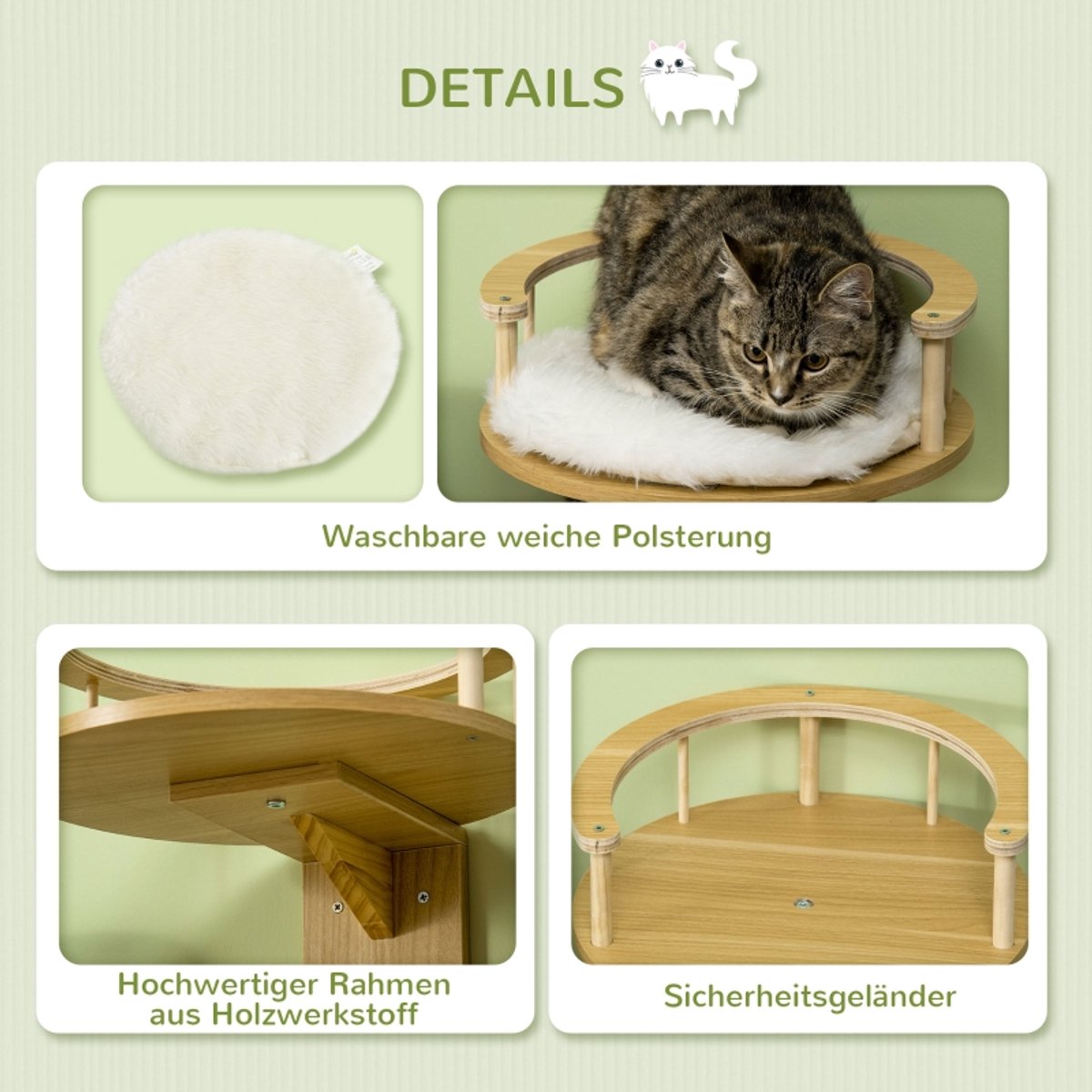 DESMIU Dierenmand – Wandliege Voor Katten – 34 x 34 x 10,5 cm – Spaanplaat En Pluche – Eiken En Crèmewit – Voor Wandmontage
