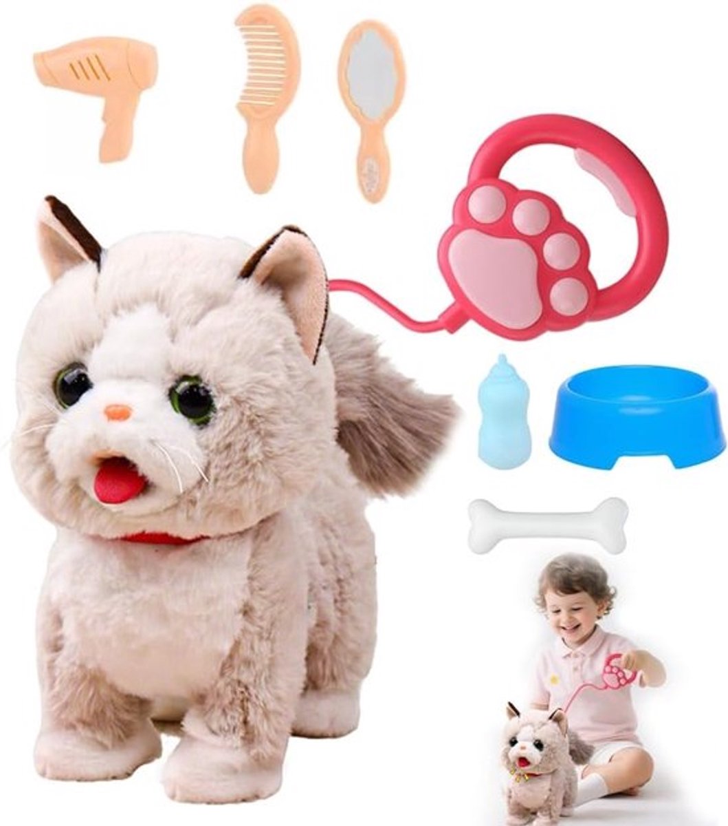 Interactief Kat Speelgoed voor Kinderen, Pluche Kat met Afstandsbediening, Elektronisch Loop- en Blaas Speelgoed voor Jongens en Meisjes, Perfect Cadeau voor Dierenliefhebbers