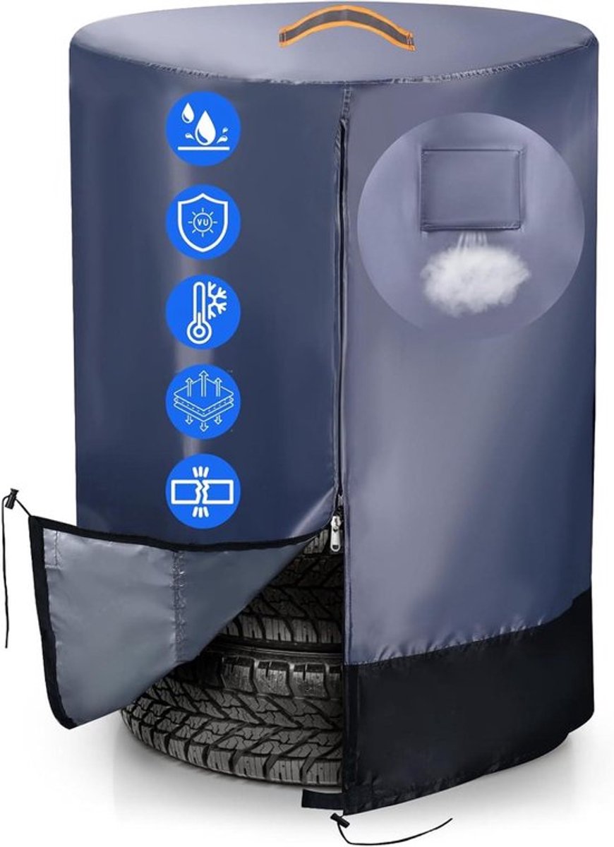 Bandenhoezen voor opslag, waterdichte 420D bandenopbergtas, universele bandenbeschermhoes met rits, ventilatierooster, grijs en zwart, bescherming tegen weersinvloeden.