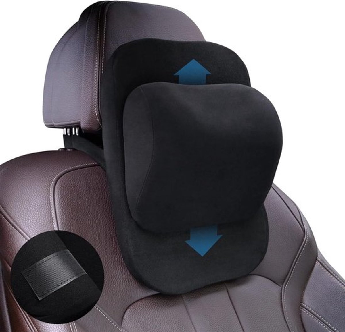 Verstelbaar hoofdkussen voor auto, zacht autokussen voor comfortabel rijden, traagschuim hoofdsteun met ademende afneembare hoes (Zwart)