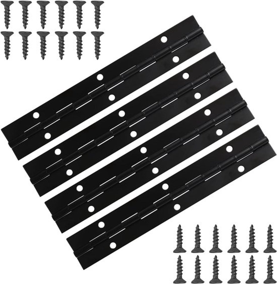 4 stuks roestvrijstalen pianoscharnieren met 24 schroeven – duurzaam, voor venster/boot, zwart 6 inch