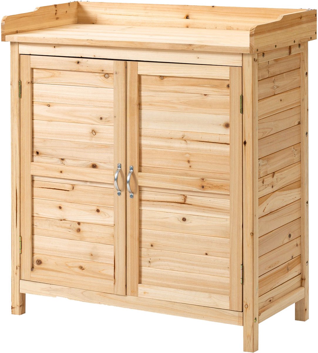 Tuinkast vrijstaande gereedschapskast met dubbele deur en interne plank van massief hout voorgeolied spar afm. 83L x 40B x 92H cm natuur