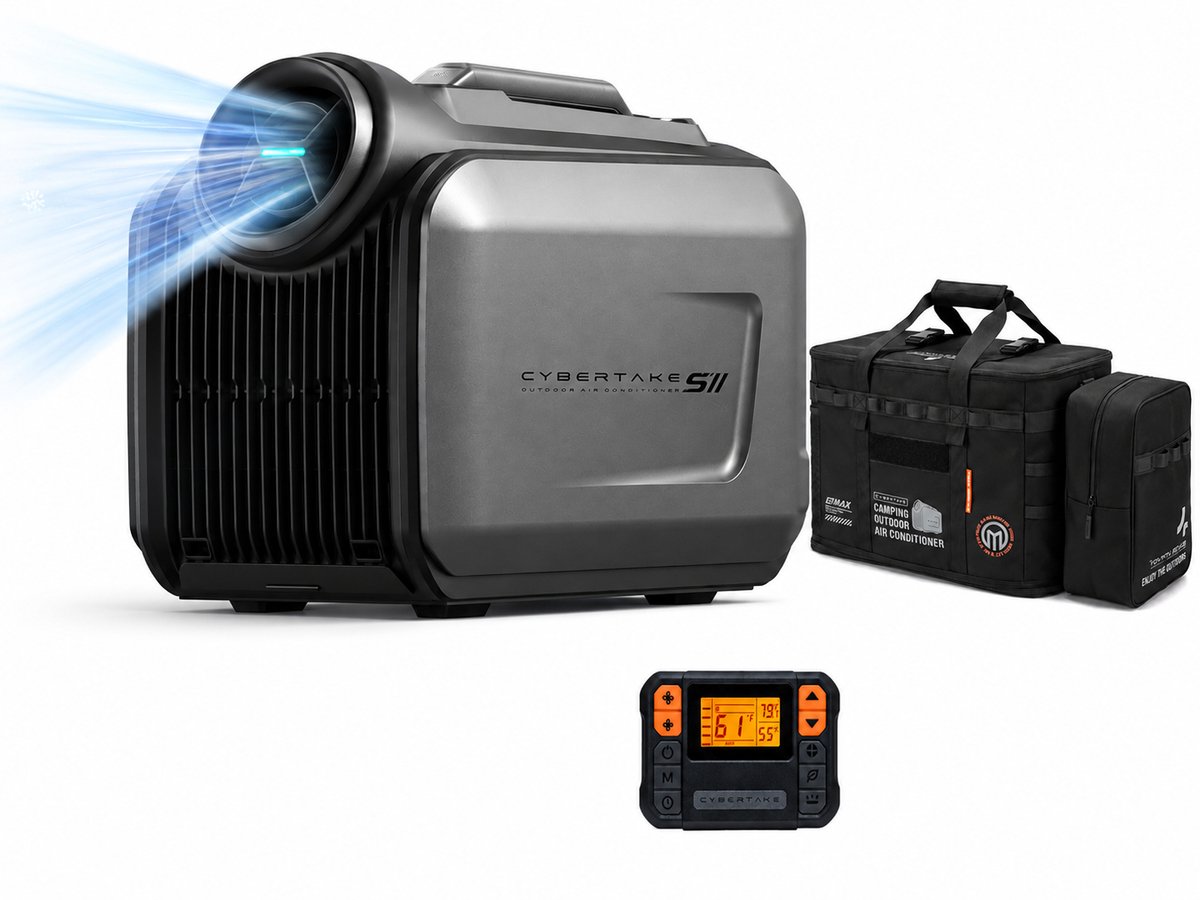 Cybertake S2 Pro draagbare Aircooler- Mobiele Airco -Tentairco met 5100 BTU koelvermogen en 6100 BTU verwarmingsvermogen -amping Airco 12V 24V 48V - Stil ≤55dB-voor caravan, camper, tent, vrachtwagen en thuis