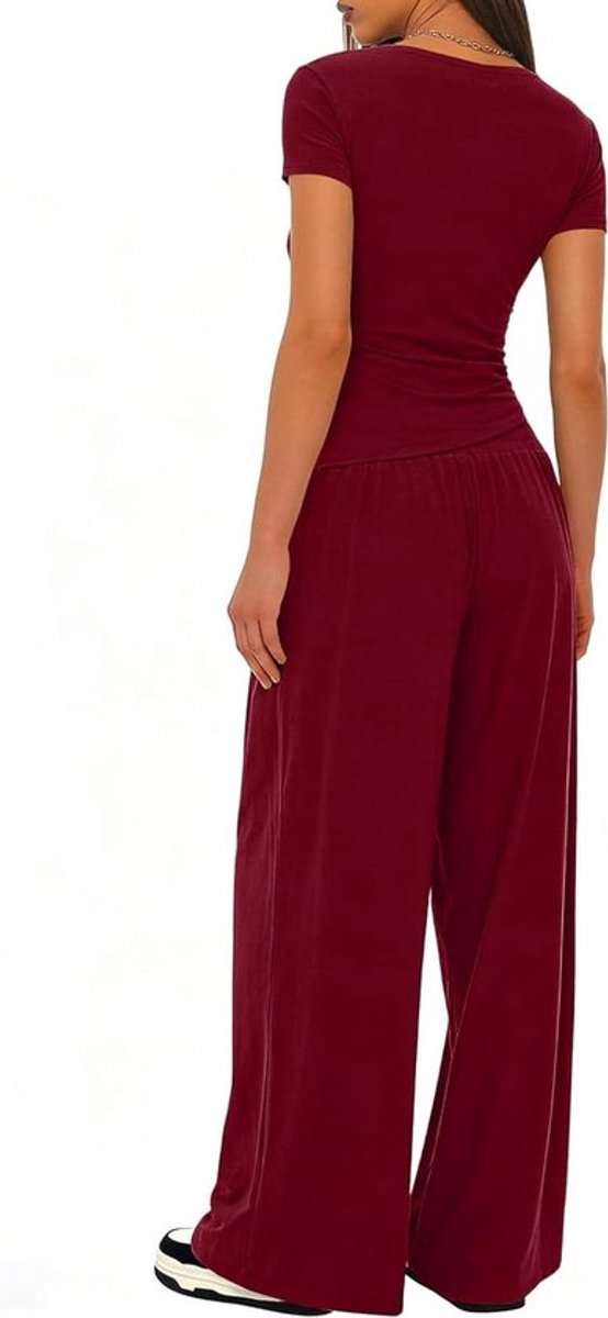 Zomer Tracksuit Set voor Dames, 2-delige Outfit met Korte Mouwen en Brede Broek met Zakken, Ideaal voor Yoga en Sportactiviteiten