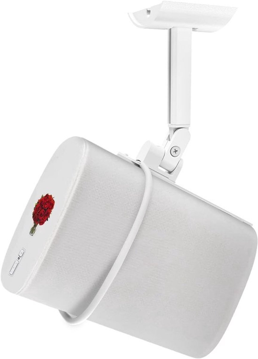 Verstelbare Wand- en Plafondbeugel voor Draadloze Speakers met Stofkap, Kantel- en Draaimogelijkheden, Geschikt voor Diverse Speakers, Wit