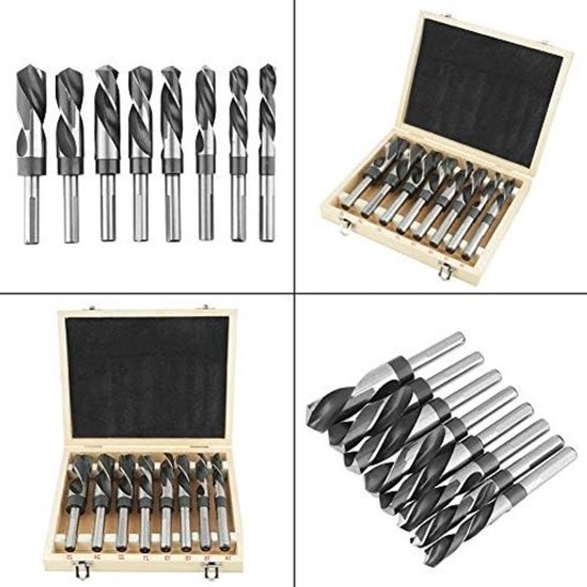 HSS Boorset van 8 Stuks met Driehoekige Schacht, Spiral Boorbits voor Plastic, Aluminium en Koper, Inclusief Opbergtas, 14-25mm