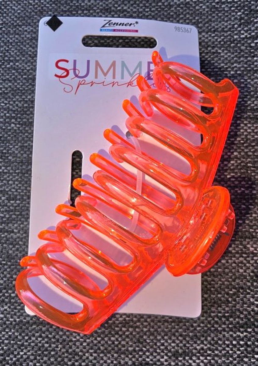 Zenner Summer sprinkles - fel roze oranje transparant klem - zomer - haarklem large groot - 9 cm - haarclip