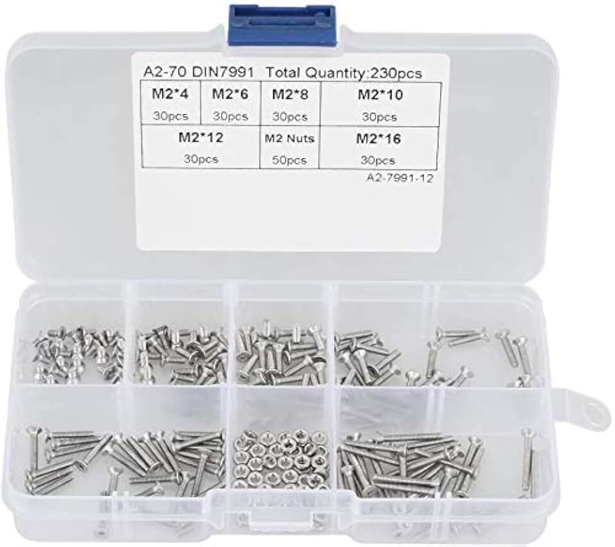 230Pcs M2 304 RVS Allen zeskant aandrijfstift kop socket schroef moeren assortiment kit (M2)