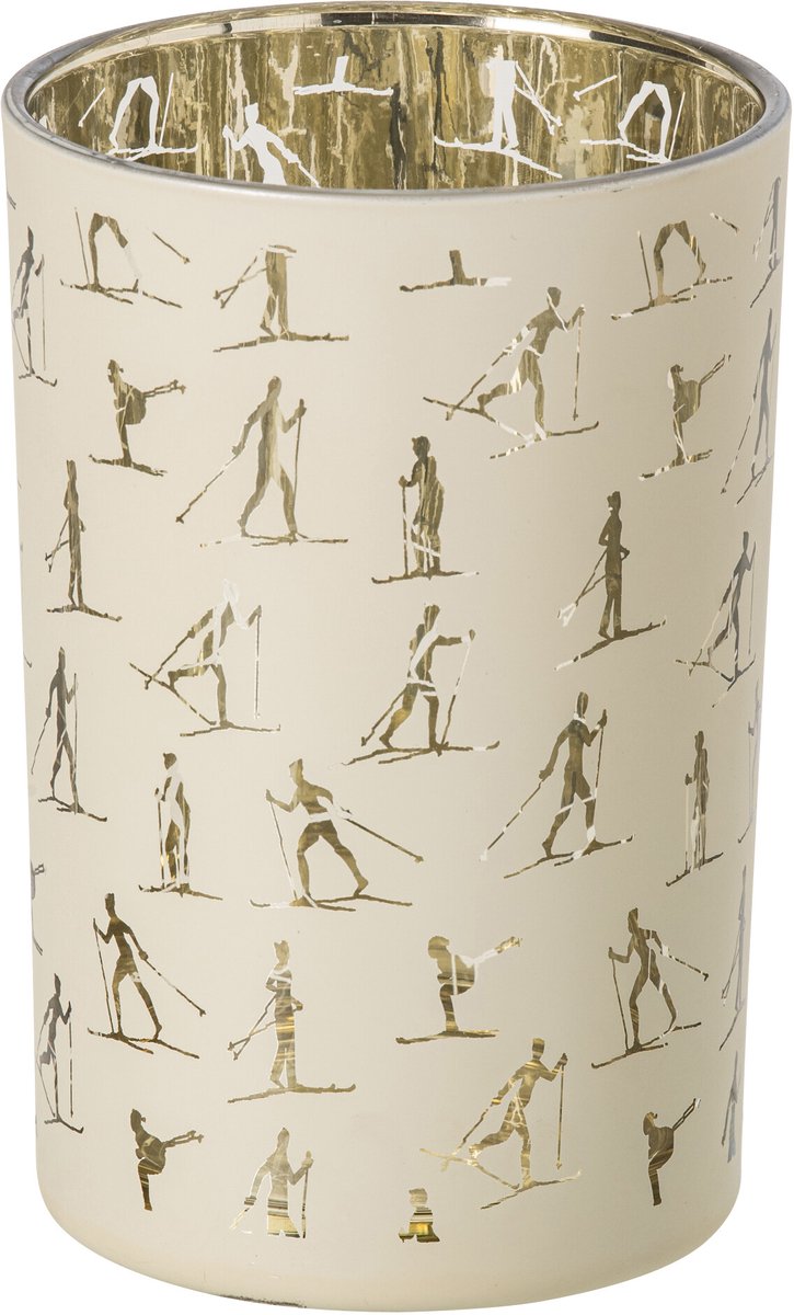 J-Line Kandelaar met skiërs - glas - ecru/goud - large - set van 2