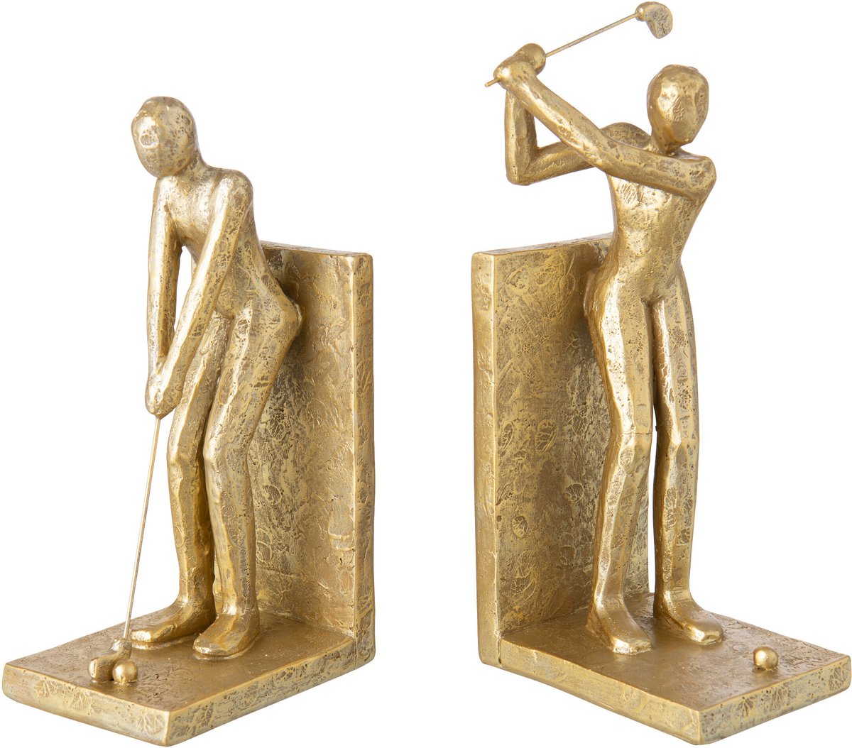 J-Line Boekensteunen golfer - hars - goud - set van 2