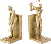 J-Line Boekensteunen golfer - hars - goud - set van 2