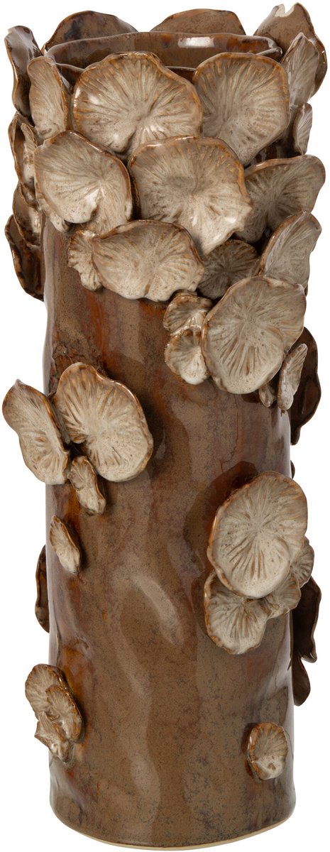 J-Line Cilindervaas Mushrooms - steengoed - bruin/beige - small