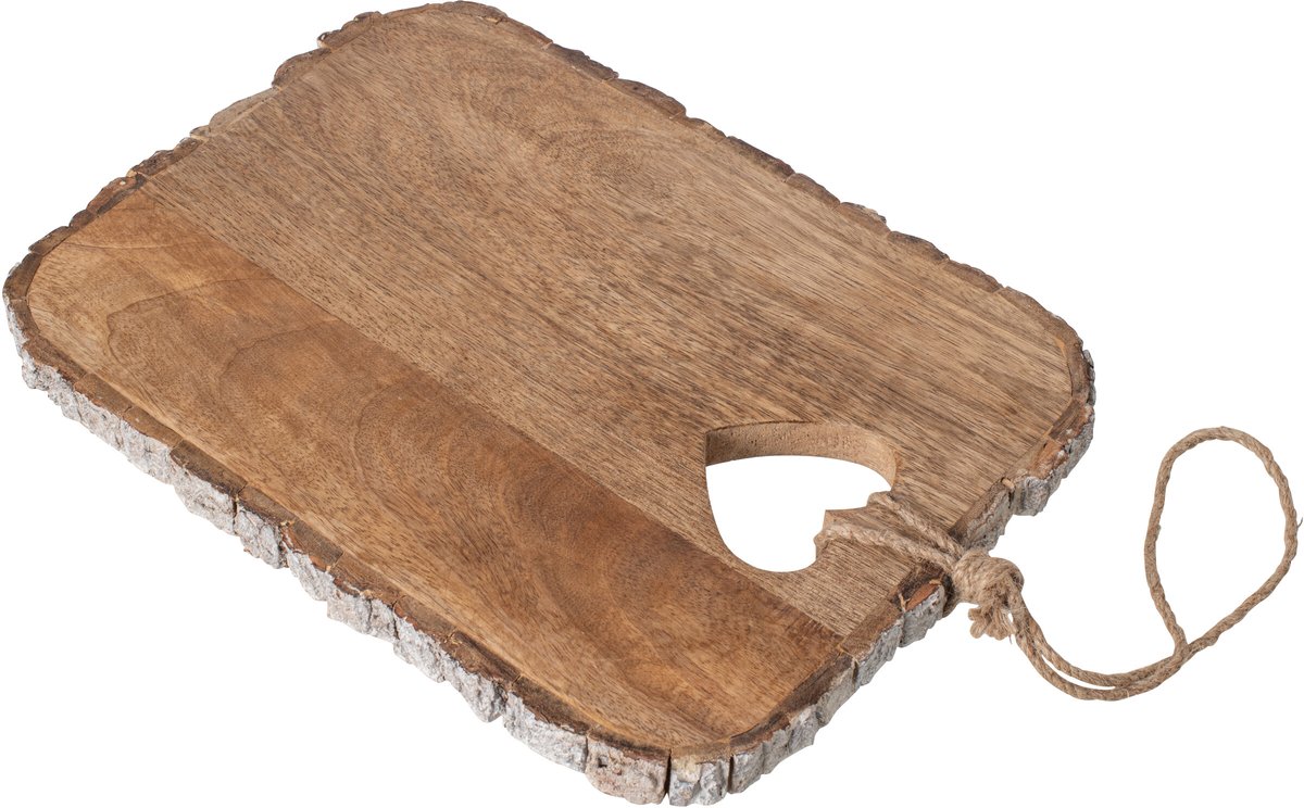 J-Line Snijplank met hart en schors - mangohout - naturel - medium