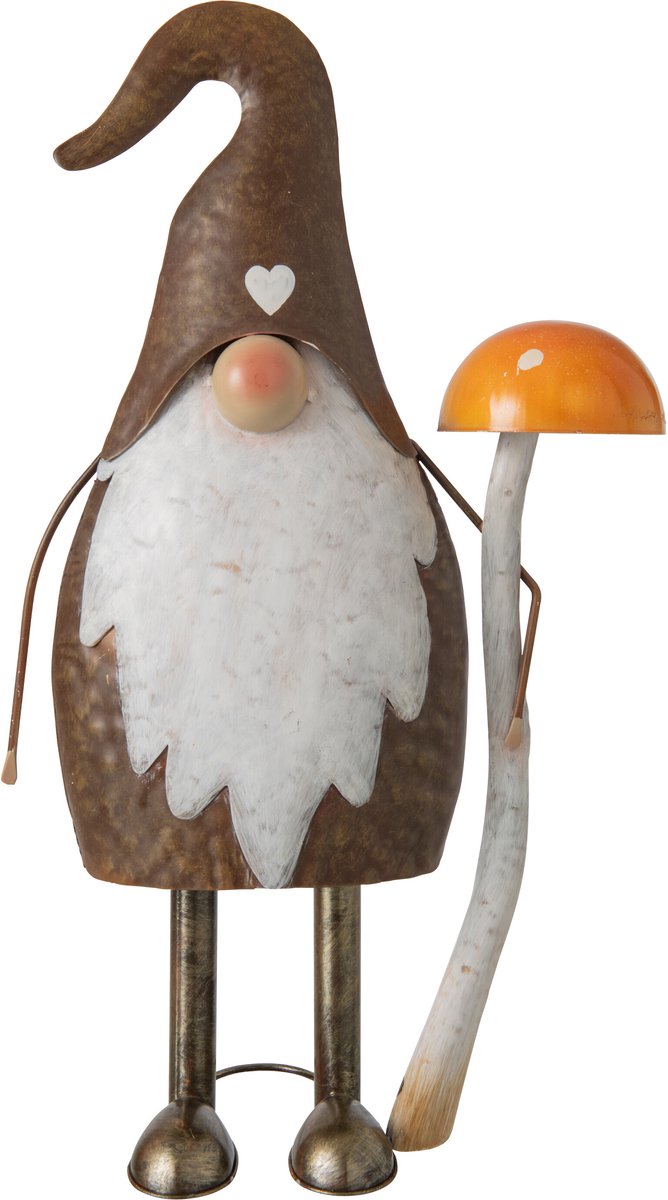 J-Line figuur Kabouter Paddenstoel - metaal - taupe/oranje - large