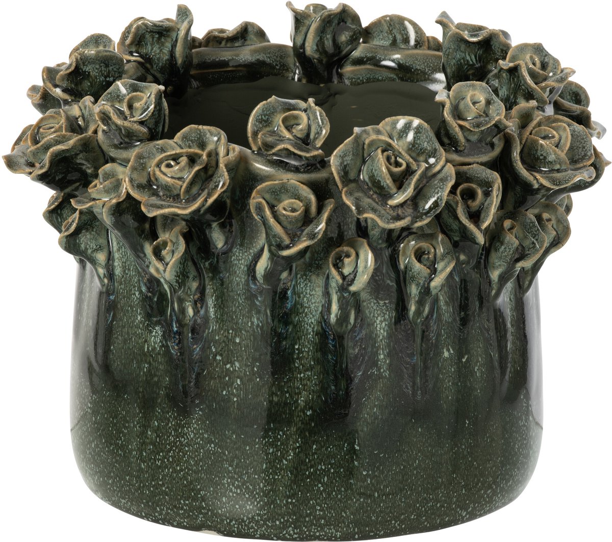J-Line Bloempot met rozen - keramiek - petrolblauw - large
