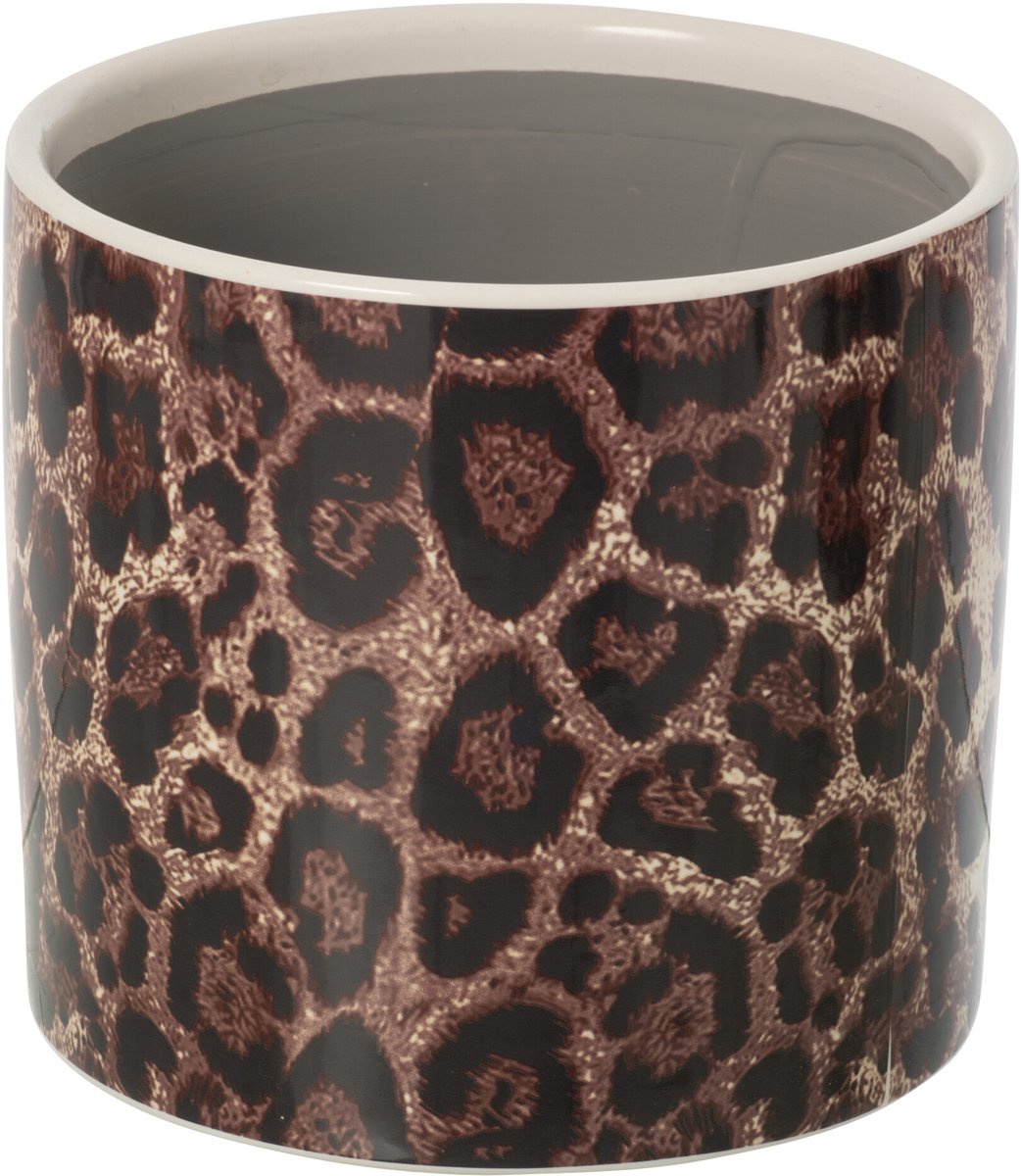 J-Line Bloempot met luipaardmotief - keramiek - bruin/zwart - large