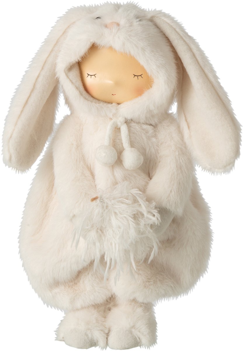 J-Line Kind met konijn en haan - polyester - wit
