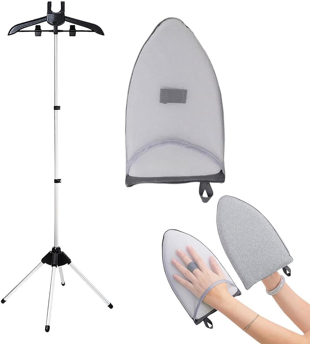 Stoompan Standaard - Kleding Stomer - Kreukels Verwijderen - Inklapbaar Telescopisch - Max 160 cm - Zilver