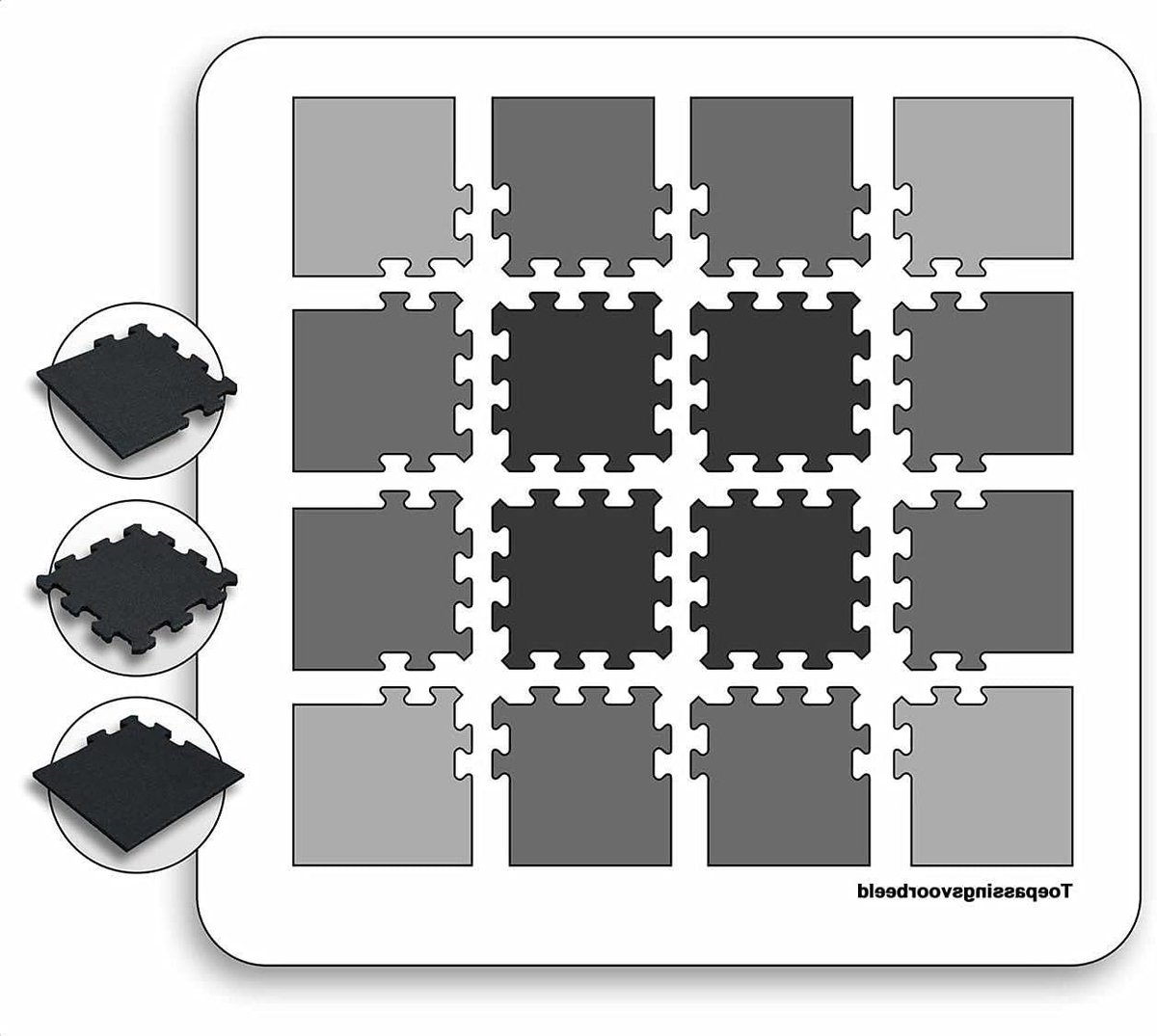 Rubberen Tegel - Vloertegel Puzzel - Vloer Beschermen - Puzzel Systeem - 50 x 50 x 25 cm - Zwart
