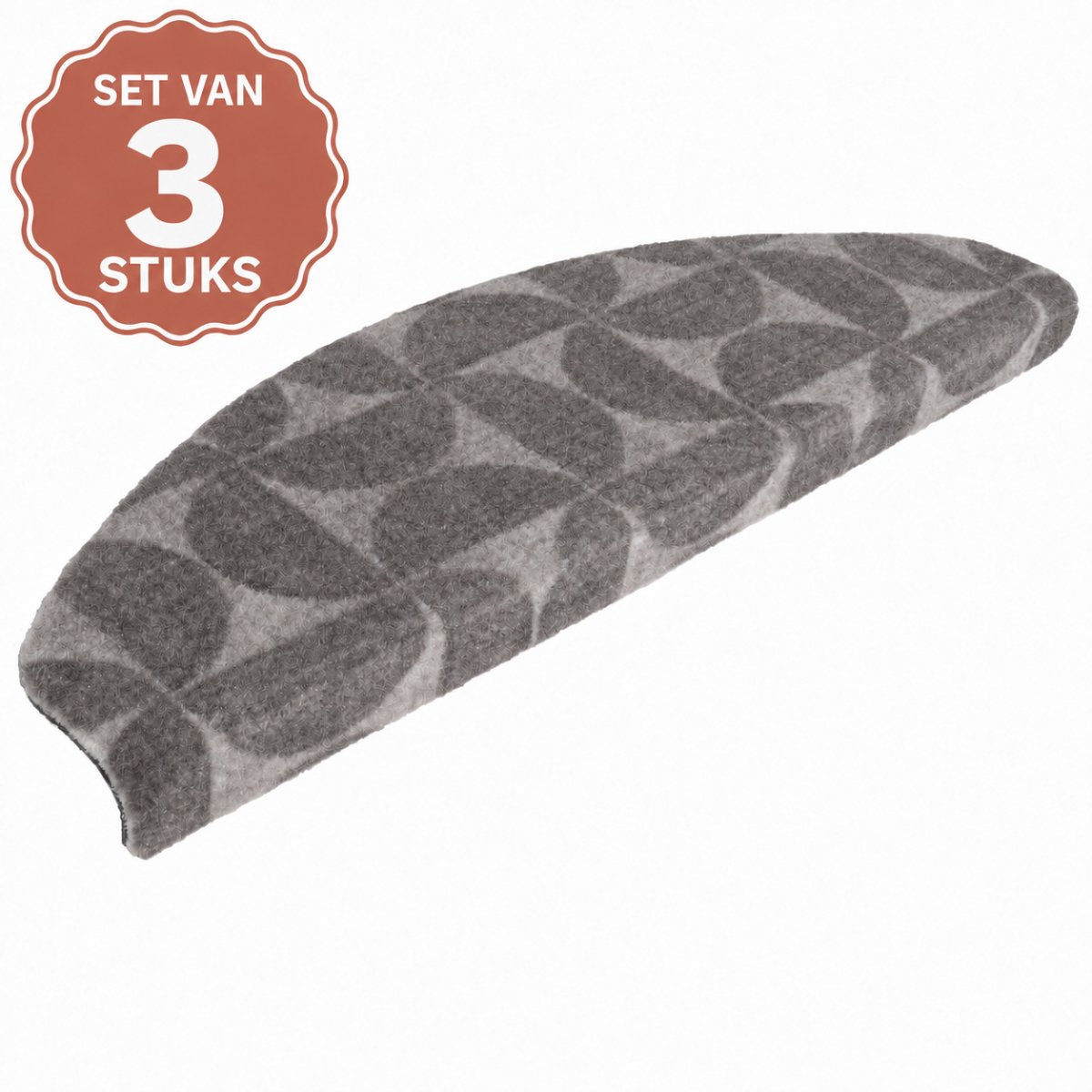 Stairkiss - Trapmat - Diabolo Graphite - 17 x 56 cm - Set van 3 stuks - halve maantjes - incl. bevestiging