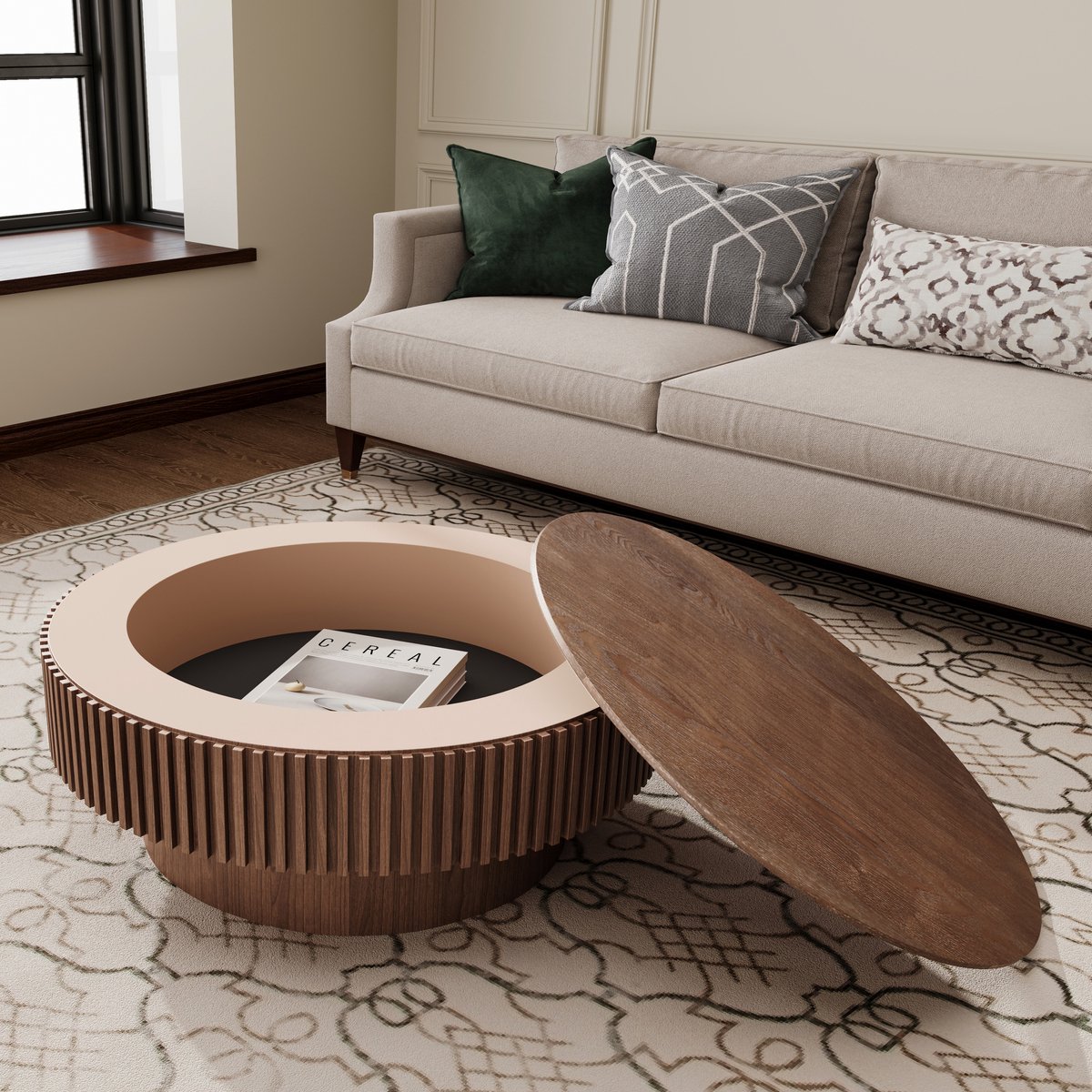salontafel rond - salontafel met opbergruimte - 75x35 cm - Eettafel - Bijzettafel - Moderne Koffietafel - Bijzettafel - Theetafel - Woonkamer Tafel - Walnootkleur