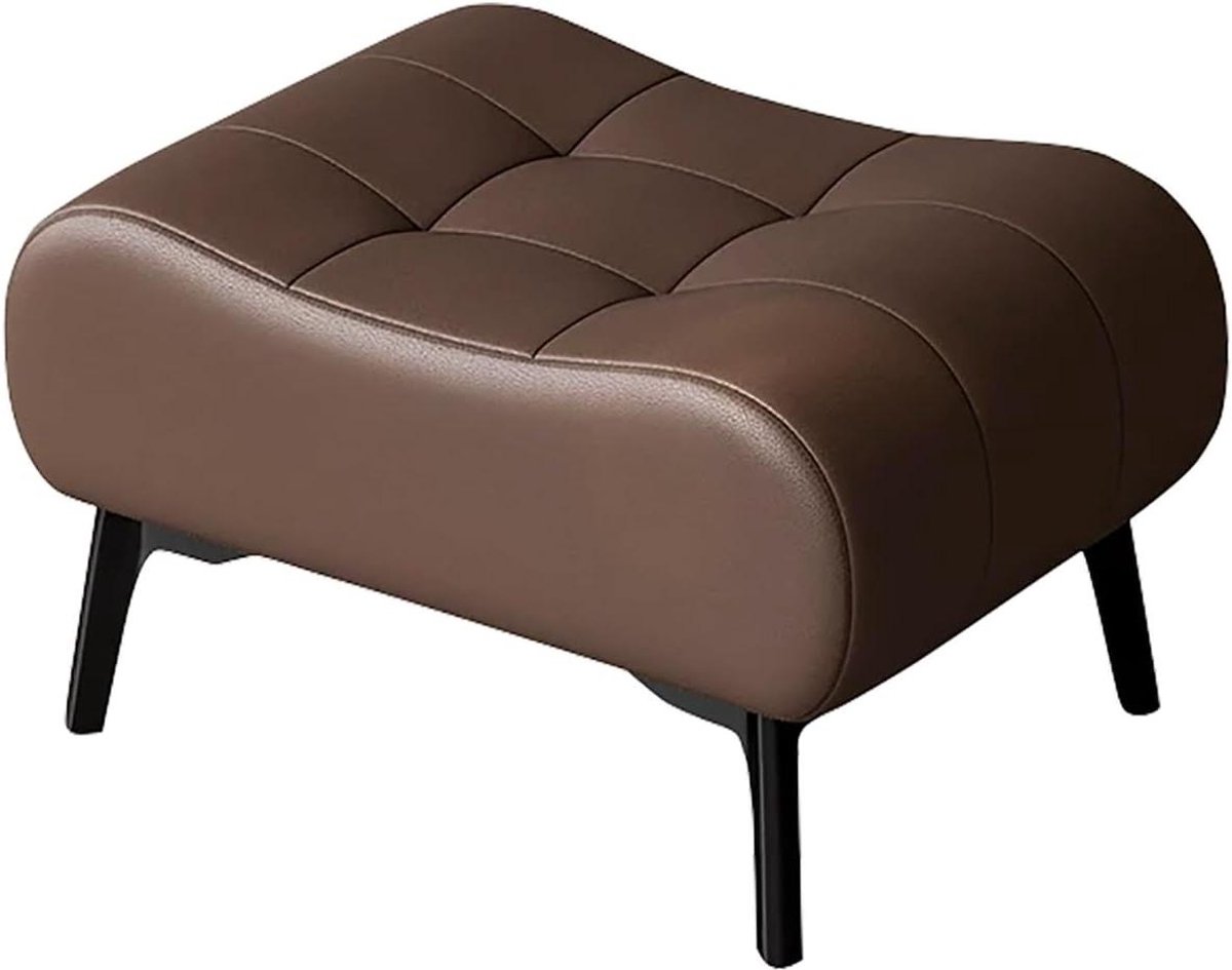 Voetenbank Gestoffeerd - Poef Kruk - Woonkamer Decoratie - Krasbestendig Leer - 45 x 37 x 33 cm - Bruin