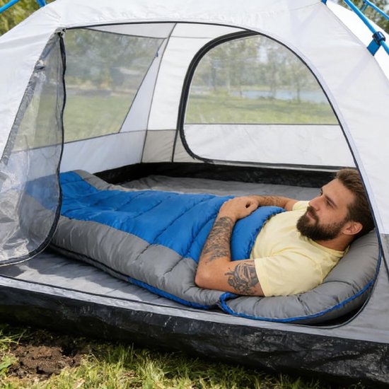 Winterslaapzak Volwassenen - Kampeerslaapzak Warm - Outdoor Avonturen - Effectieve Kou Bescherming - 210 x 75 cm - Blauw — afbeelding 2