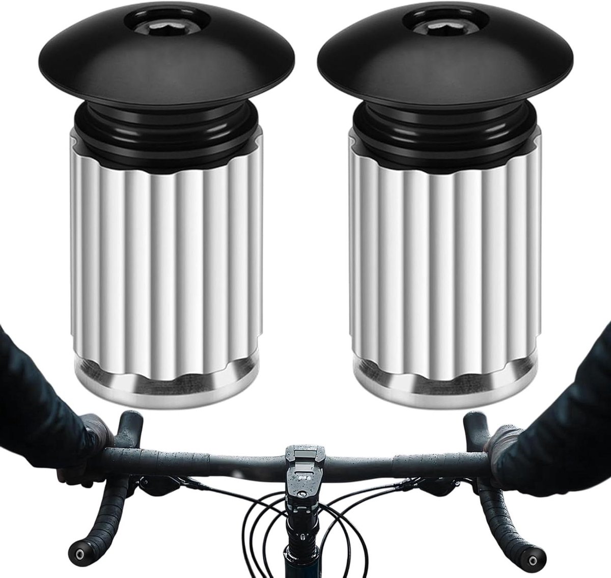 Stuureindkappen - Stuurdoppen fiets - Fietsen verbeteren - Veilige uitbreidingsstructuur - 8 x 4 x 2.4 cm - Zwart