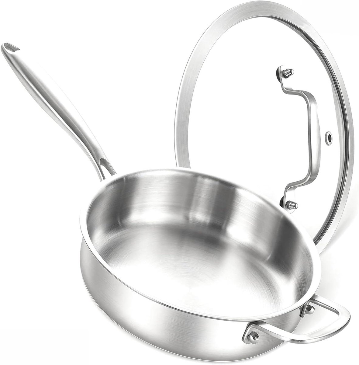 Roestvrijstalen Pan Koekenpan Stoofpan Koken en Braden Drielaagse Stalen Constructie 24 cm Zilver