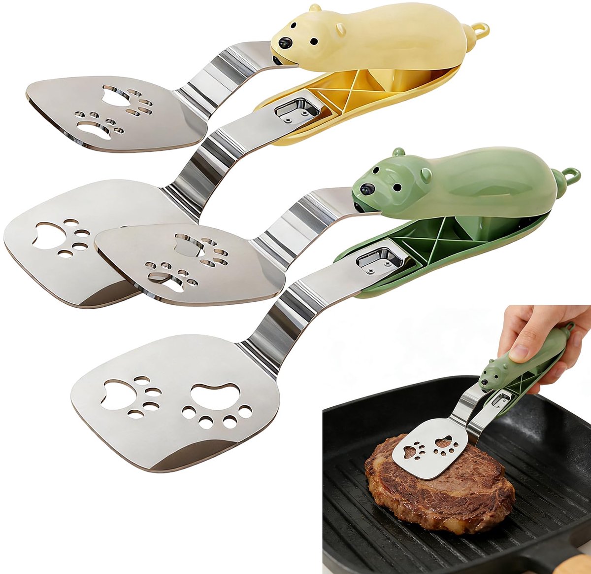 Keukentang - 2 stuks roestvrij staal keuken en huishoudbenodigdheden handige gadgets voor bakkers pasta salade groen en geel voor thuis restaurant
