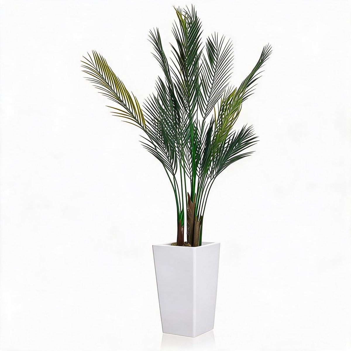 Triumpunpre - 152cm grote tropische kunst areca palm met hoog witte pot flexibele bladeren decoratieve palmboom voor woning en tuin