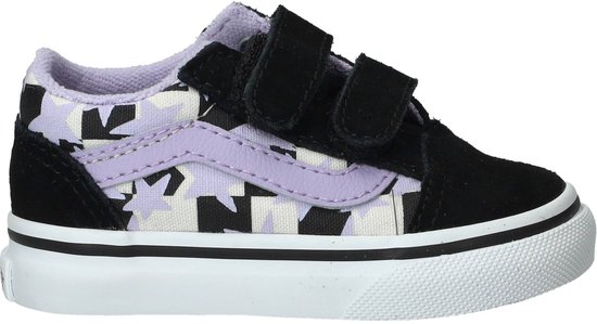 Zwarte Vans Old Skool V sneakers met paarse sterrenprint en klittenbandsluiting.